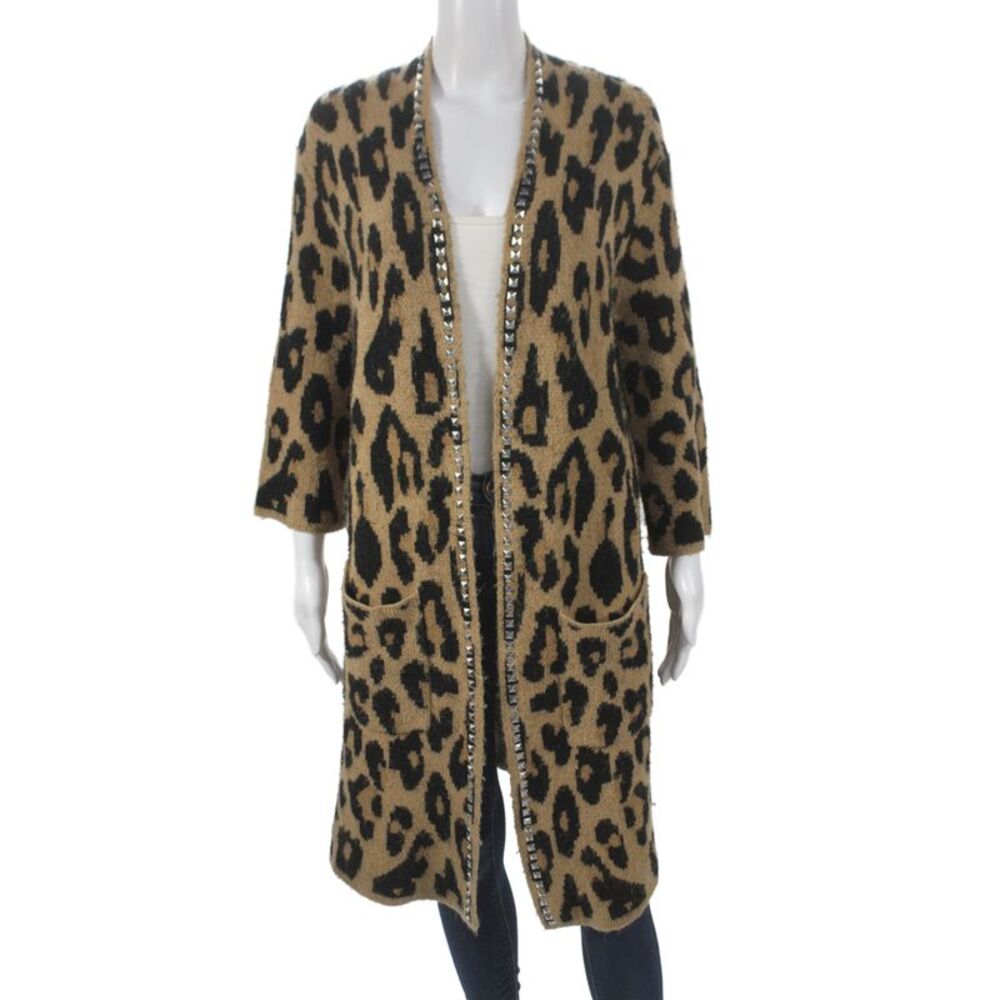 Joes Womens Cardigan Beige Animal Print V Neck 3/4 Sleeve Size XS